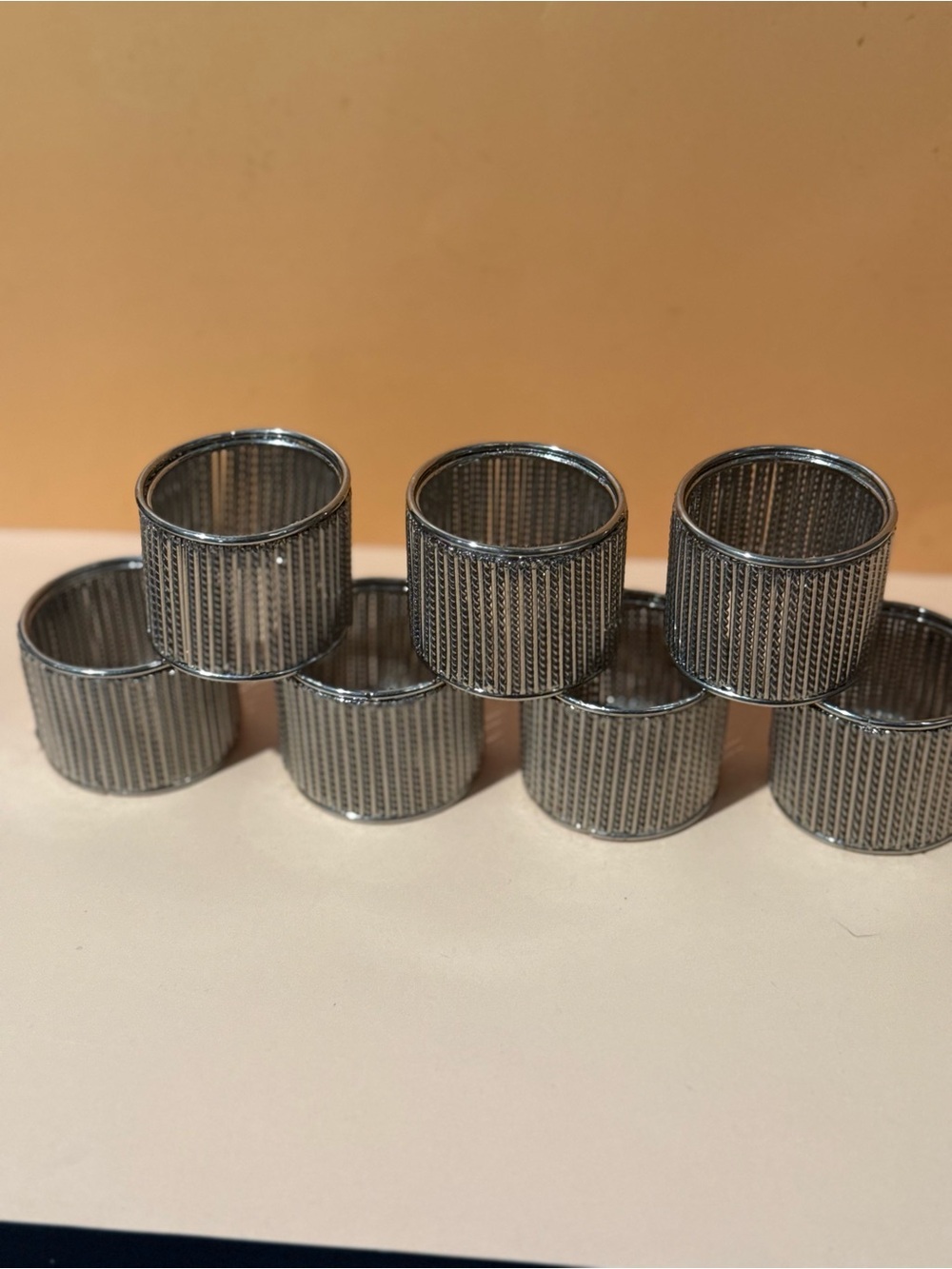 Silver Metal Mesh Napkin Rings - Set of 8